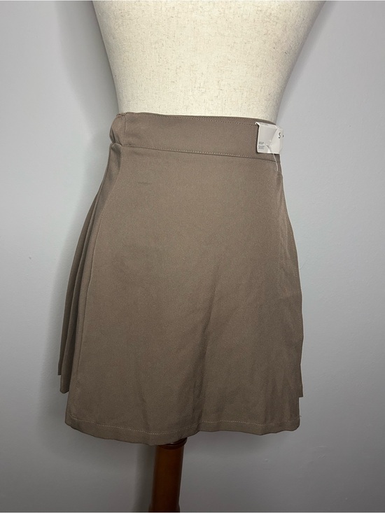 Love Streak Dresses & Skirts - LOVE STREAK Women's Taupe Mini Wrap Skirt with Subtle Pleat in Back